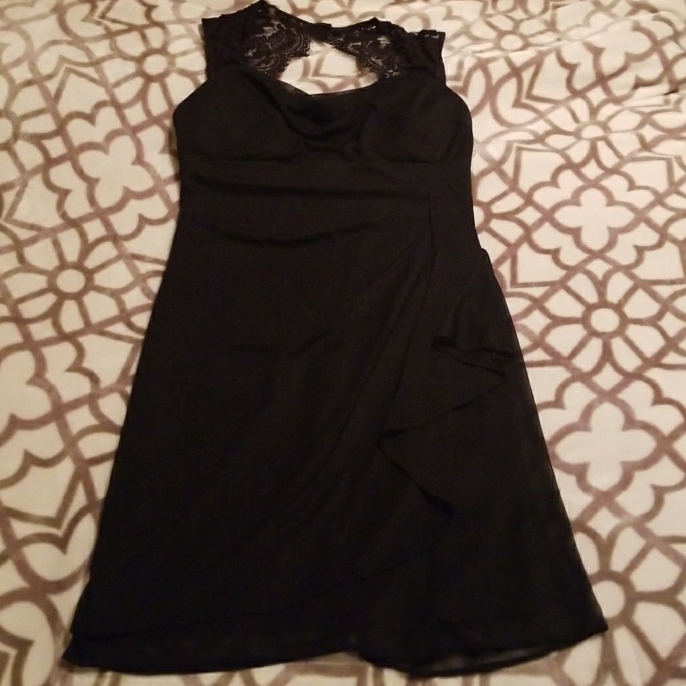 Black Chiffon Evening Dress with Lace Accent